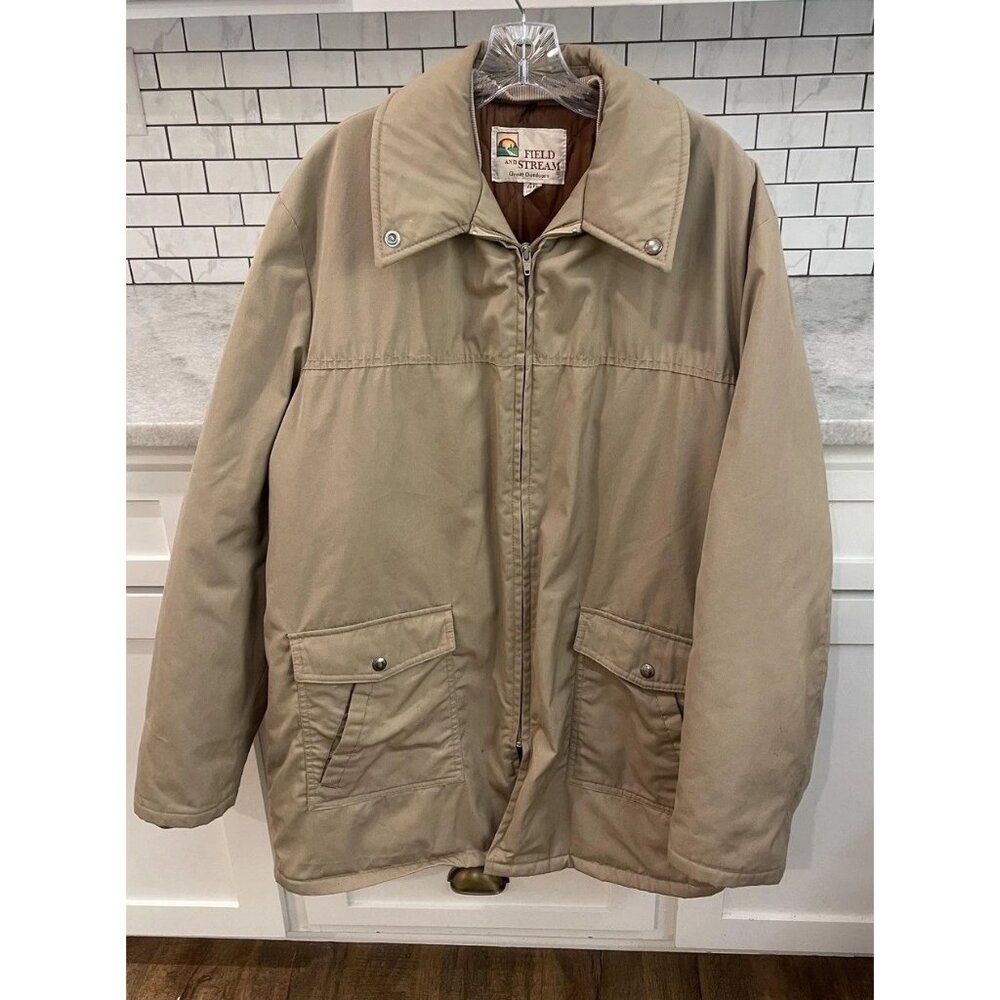 Vintage Field And Stream Jacket Mens 46 Long‎ Tan Brown Quilted Barn Chore Coat